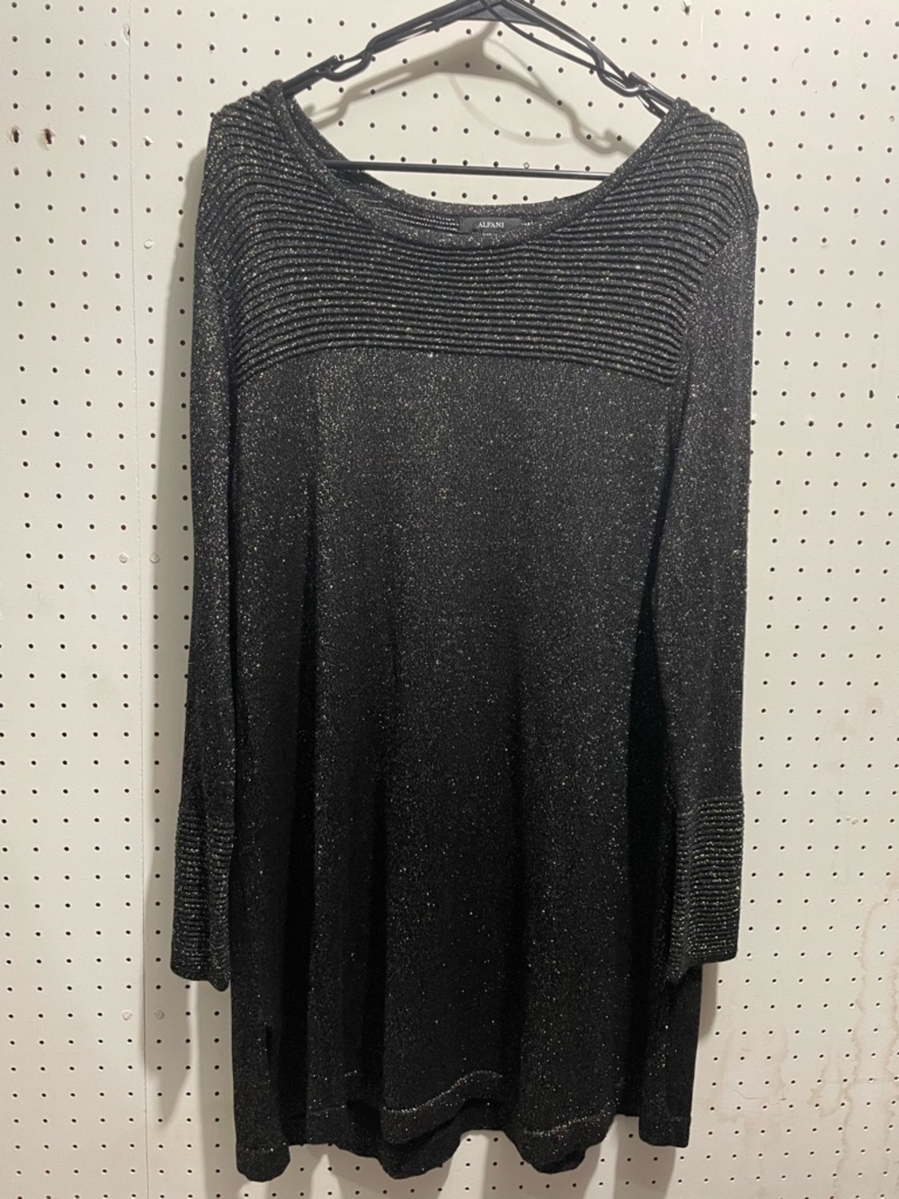 ALFANI Black and gold Sparkle Long-Sleeve A-Line mini dress/tunic